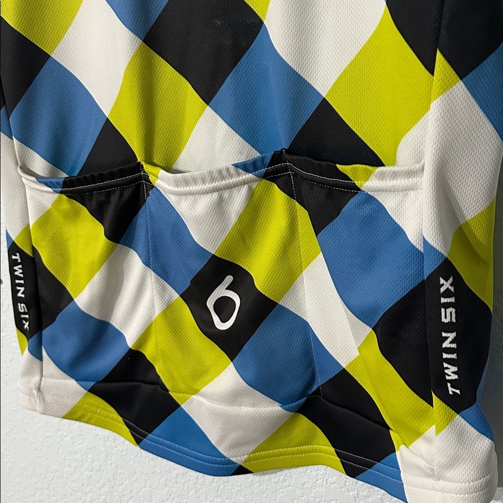 Twin Six Men Blue Green Retro Patchwork Cycling‎ Jersey Size L - Picture 6 of 9